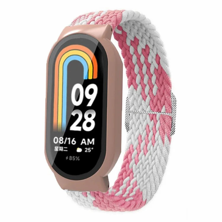 For Xiaomi Smart Band 8 / Band 8 NFC Braided Watch Band with PC Watch Case and Screen Protector