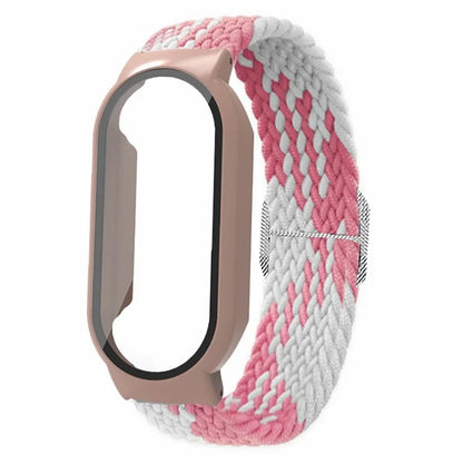For Xiaomi Smart Band 8 / Band 8 NFC Braided Watch Band with PC Watch Case and Screen Protector