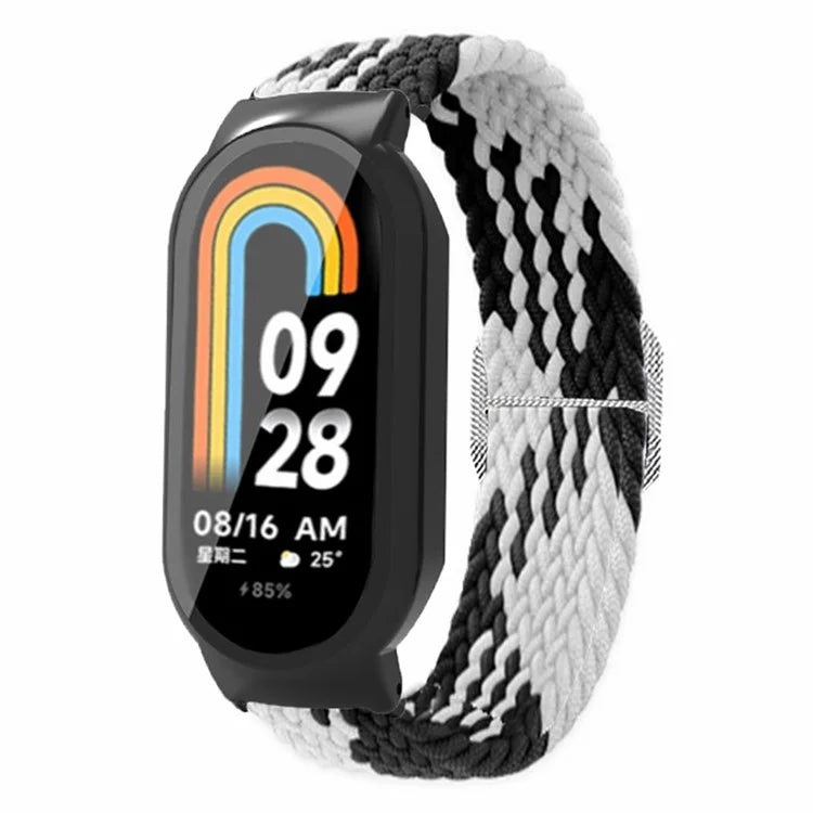 For Xiaomi Smart Band 8 / Band 8 NFC Braided Watch Band with PC Watch Case and Screen Protector
