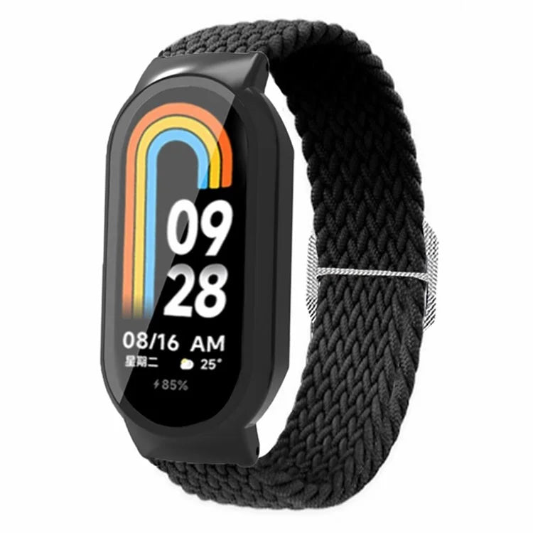 For Xiaomi Smart Band 8 / Band 8 NFC Braided Watch Band with PC Watch Case and Screen Protector