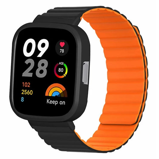 For Xiaomi Redmi Watch 3 Silicone Watch Band Magnetic Strap with PC Watch Case