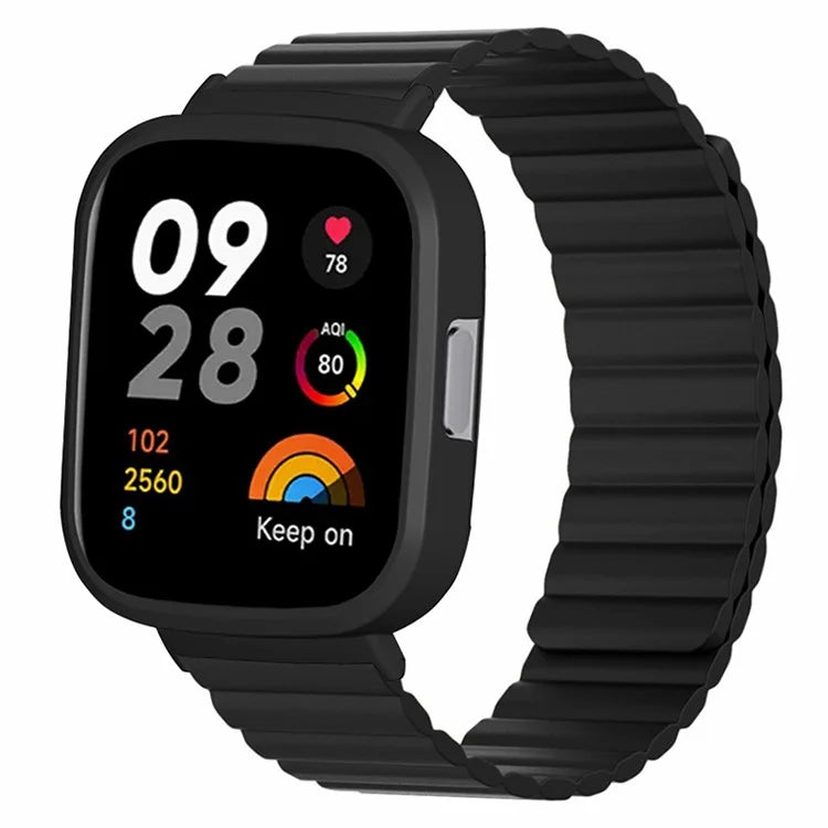 For Xiaomi Redmi Watch 3 Silicone Watch Band Magnetic Strap with PC Watch Case