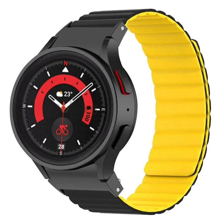 For Samsung Galaxy Watch6 / Watch 5 / Watch 5 Pro / Watch4 Magnetic Band Silicone Adjustable Wristband+Yellow