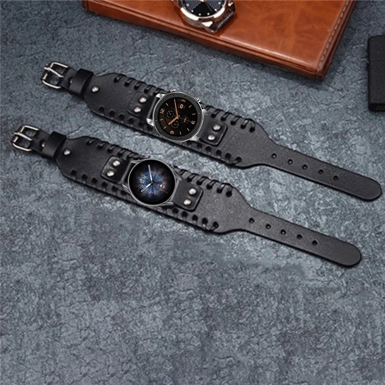 For Huami Amazfti GTR 4 / 3 / 2 / Huawei Watch GT 4 / 3 / 2 Punk Style Watch Band Universal 22mm Cowhide Leather Strap