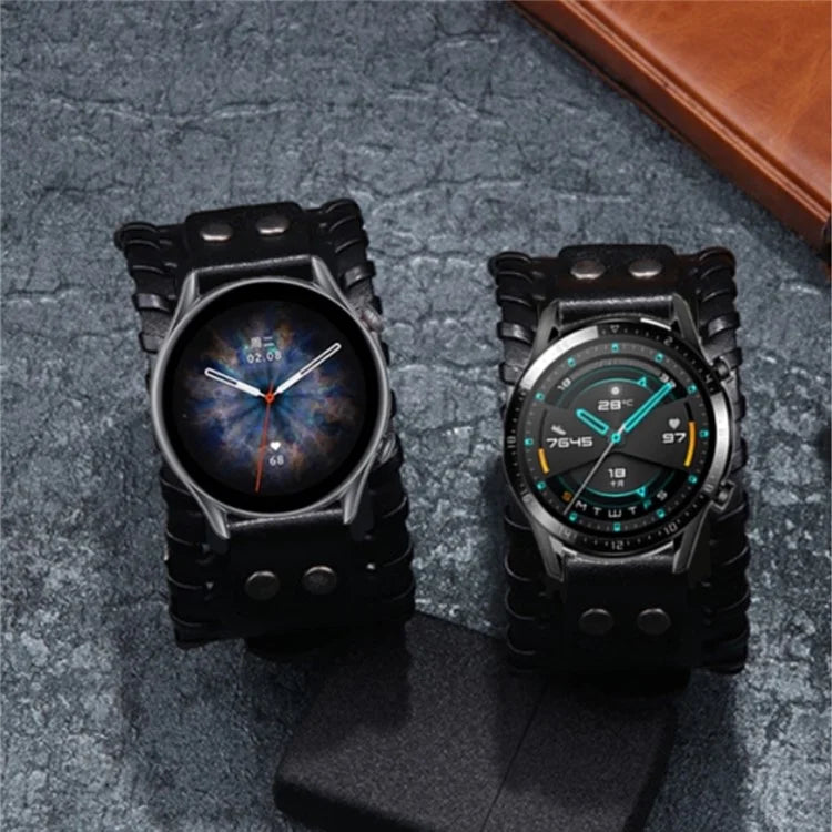 For Huami Amazfti GTR 4 / 3 / 2 / Huawei Watch GT 4 / 3 / 2 Punk Style Watch Band Universal 22mm Cowhide Leather Strap