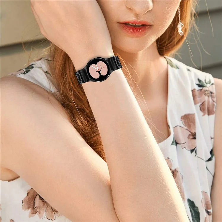 For Samsung Galaxy Watch 5 / 5 Pro / Watch4 / Watch4 Classic 46mm Stainless Steel Band Watch Strap with Connector, Black