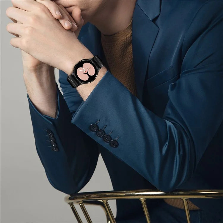 For Samsung Galaxy Watch 5 / 5 Pro / Watch4 / Watch4 Classic 46mm Slim Watch Strap Stainless Steel Watchband with Connector, Black