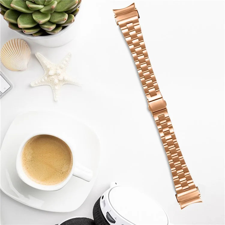 For Samsung Galaxy Watch 5 / 5 Pro / Watch4 / Watch4 Classic 46mm Replacement Strap Stainless Steel Slim Watch Band with Connector, Rose Gold
