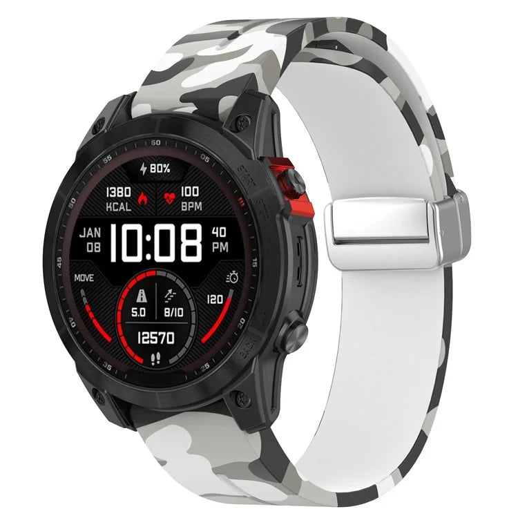 For Garmin Fenix 7S / 6S Pro / 5S Plus / Instinct 2S Camouflage Watch Bands Silver Buckle 20mm Sports Strap