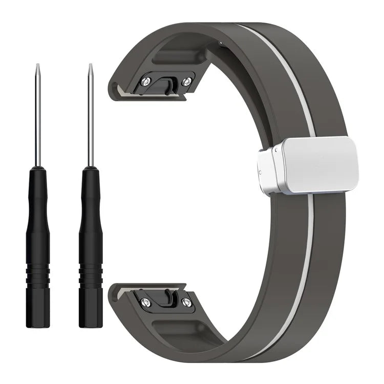 For Garmin Fenix 7S / 6S Pro / 5S Plus / Instinct 2S Silicone Watch Bands Silver Buckle 20mm Dual Color Stripes Strap