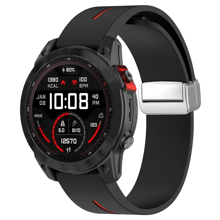 For Garmin Fenix 7S / 6S Pro / 5S Plus / Instinct 2S Silicone Watch Bands Silver Buckle 20mm Dual Color Stripes Strap
