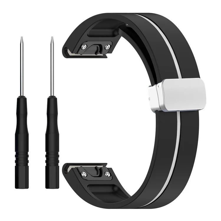 For Garmin Fenix 7S / 6S Pro / 5S Plus / Instinct 2S Silicone Watch Bands Silver Buckle 20mm Dual Color Stripes Strap