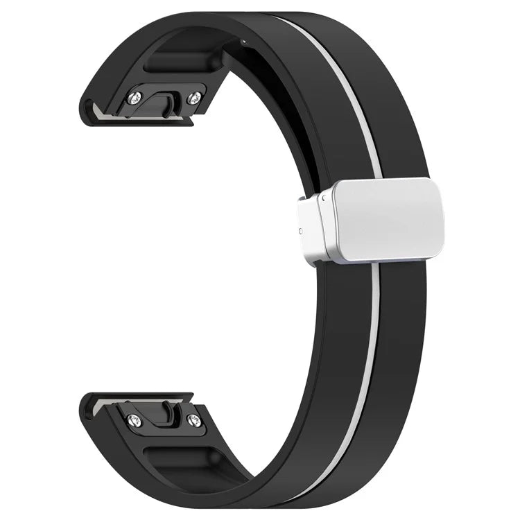 For Garmin Fenix 7S / 6S Pro / 5S Plus / Instinct 2S Silicone Watch Bands Silver Buckle 20mm Dual Color Stripes Strap