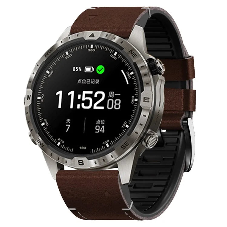 For Garmin Fenix 7 / Forerunner 965 / 955 / 945 / 935 Watch Band Leather+Silicone Wriststrap
