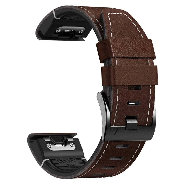 For Garmin Fenix 7 / Forerunner 965 / 955 / 945 / 935 Watch Band Leather+Silicone Wriststrap