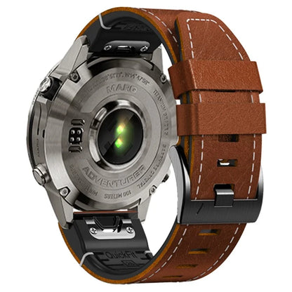 For Garmin Fenix 7 / Forerunner 965 / 955 / 945 / 935 Watch Band Leather+Silicone Wriststrap