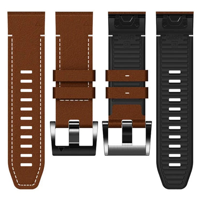 For Garmin Fenix 7 / Forerunner 965 / 955 / 945 / 935 Watch Band Leather+Silicone Wriststrap