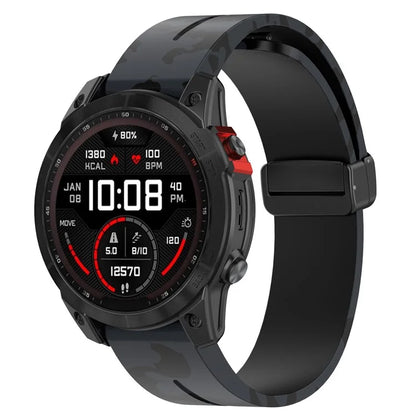 For Garmin Fenix 7 / Forerunner 965 / 955 / 945 / 935 Watch Band Black Buckle 22mm Camouflage Wriststrap