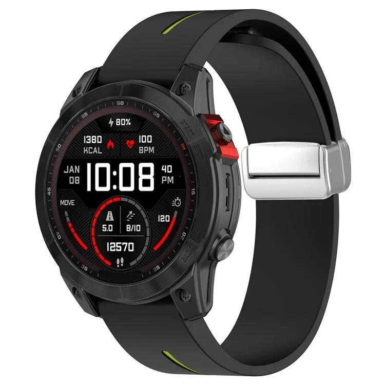 For Garmin Fenix 7 / Forerunner 965 / 955 / 945 / 935 Watch Band Dual Color 22mm Strap with Silver Buckle
