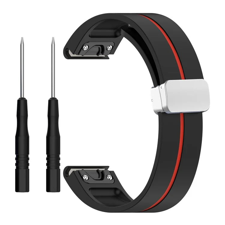 For Garmin Fenix 7 / Forerunner 965 / 955 / 945 / 935 Watch Band Dual Color 22mm Strap with Silver Buckle