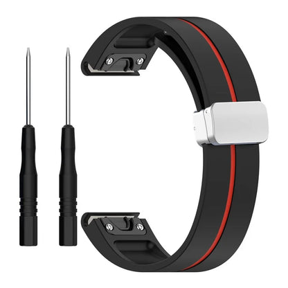 For Garmin Fenix 7 / Forerunner 965 / 955 / 945 / 935 Watch Band Dual Color 22mm Strap with Silver Buckle