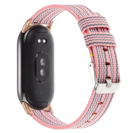 For Xiaomi Smart Band 8 Nylon Watch Strap Adjustable Wrist Band Replacement+Grey Stripes