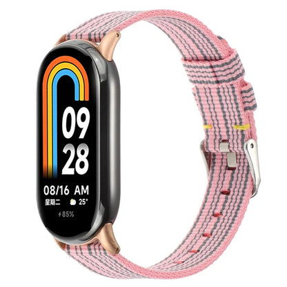 For Xiaomi Smart Band 8 Nylon Watch Strap Adjustable Wrist Band Replacement+Grey Stripes