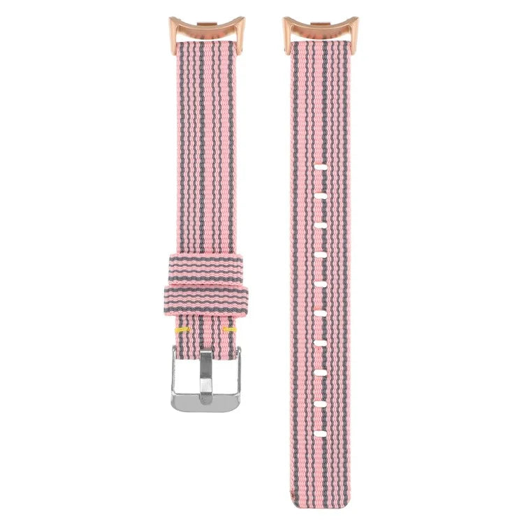 For Xiaomi Smart Band 8 Nylon Watch Strap Adjustable Wrist Band Replacement+Grey Stripes