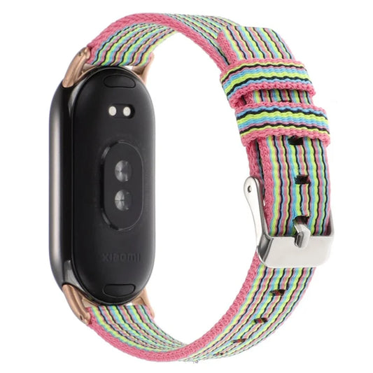 For Xiaomi Smart Band 8 Nylon Watch Strap Adjustable Wrist Band Replacement+Colorful Stripes