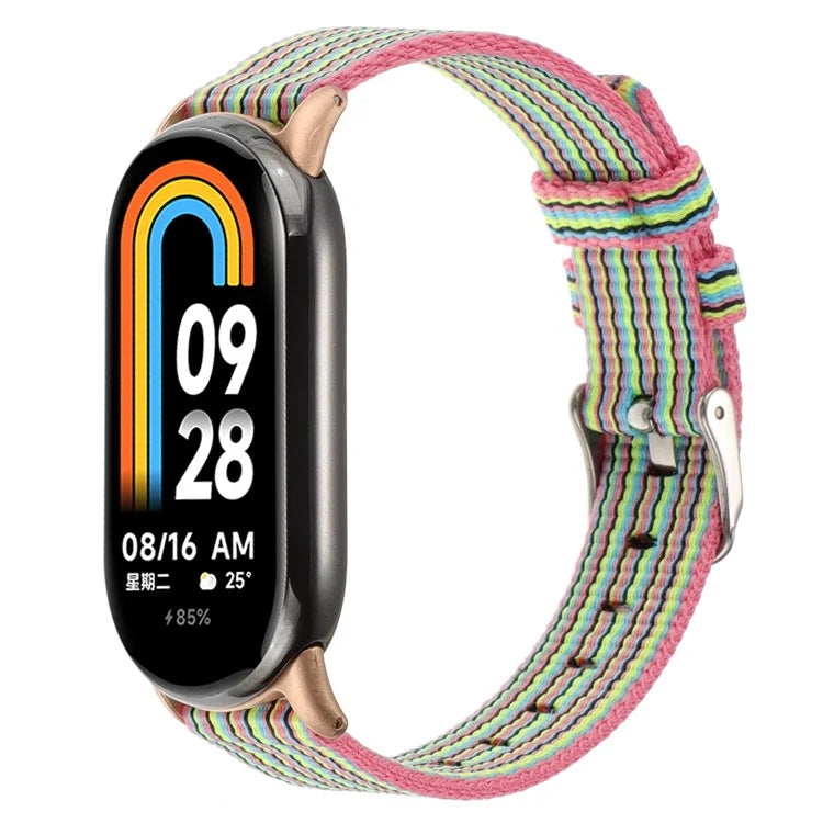 For Xiaomi Smart Band 8 Nylon Watch Strap Adjustable Wrist Band Replacement+Colorful Stripes