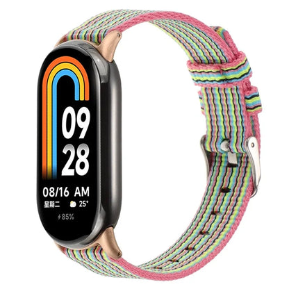 For Xiaomi Smart Band 8 Nylon Watch Strap Adjustable Wrist Band Replacement+Colorful Stripes