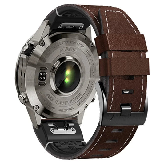 For Garmin Tactix 7 Pro / Fenix 7X / 6X / 6X Pro / 5X Plus Watch Strap Leather Coated Silicone Wrist Band