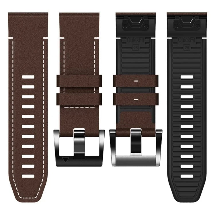 For Garmin Tactix 7 Pro / Fenix 7X / 6X / 6X Pro / 5X Plus Watch Strap Leather Coated Silicone Wrist Band