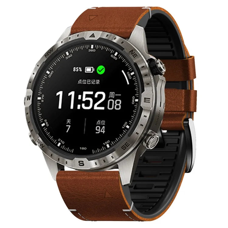For Garmin Tactix 7 Pro / Fenix 7X / 6X / 6X Pro / 5X Plus Watch Strap Leather Coated Silicone Wrist Band