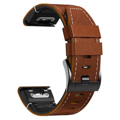For Garmin Tactix 7 Pro / Fenix 7X / 6X / 6X Pro / 5X Plus Watch Strap Leather Coated Silicone Wrist Band