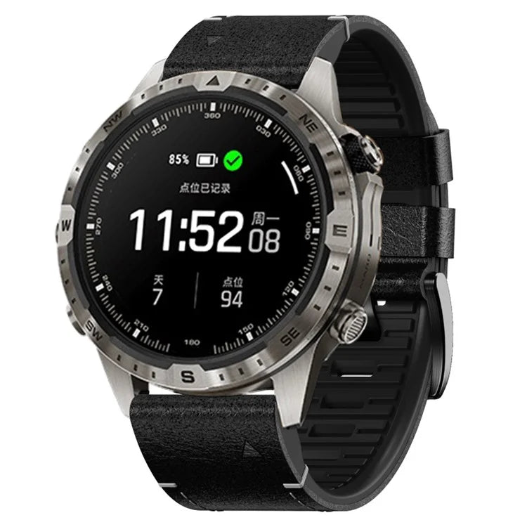 For Garmin Tactix 7 Pro / Fenix 7X / 6X / 6X Pro / 5X Plus Watch Strap Leather Coated Silicone Wrist Band