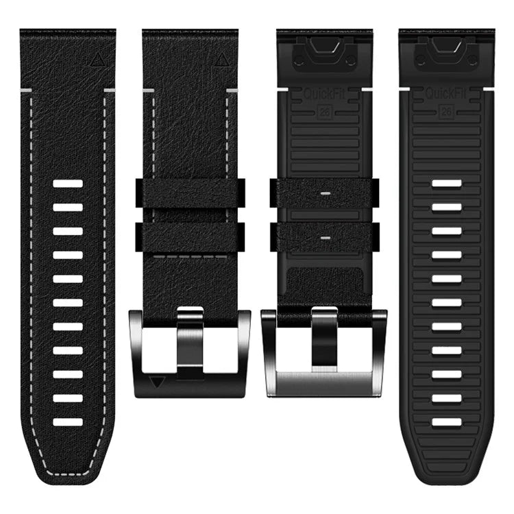 For Garmin Tactix 7 Pro / Fenix 7X / 6X / 6X Pro / 5X Plus Watch Strap Leather Coated Silicone Wrist Band
