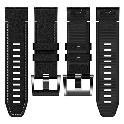 For Garmin Tactix 7 Pro / Fenix 7X / 6X / 6X Pro / 5X Plus Watch Strap Leather Coated Silicone Wrist Band