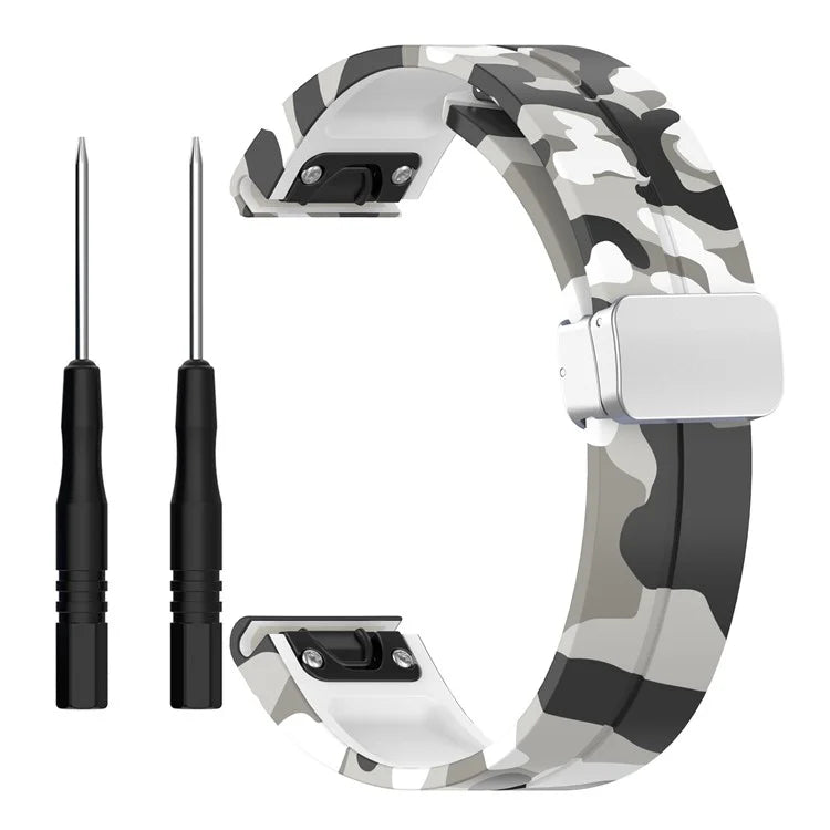 For Garmin Tactix 7 Pro / Fenix 7X / 6X / 6X Pro / 5X Plus Silicone Watch Band 26mm Silver Buckle Wrist Strap