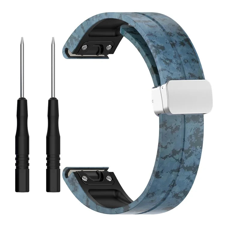 For Garmin Tactix 7 Pro / Fenix 7X / 6X / 6X Pro / 5X Plus Silicone Watch Band 26mm Silver Buckle Wrist Strap