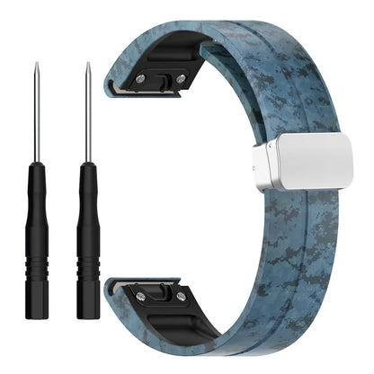 For Garmin Tactix 7 Pro / Fenix 7X / 6X / 6X Pro / 5X Plus Silicone Watch Band 26mm Silver Buckle Wrist Strap