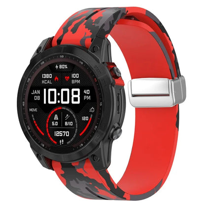 For Garmin Tactix 7 Pro / Fenix 7X / 6X / 6X Pro / 5X Plus Silicone Watch Band 26mm Silver Buckle Wrist Strap