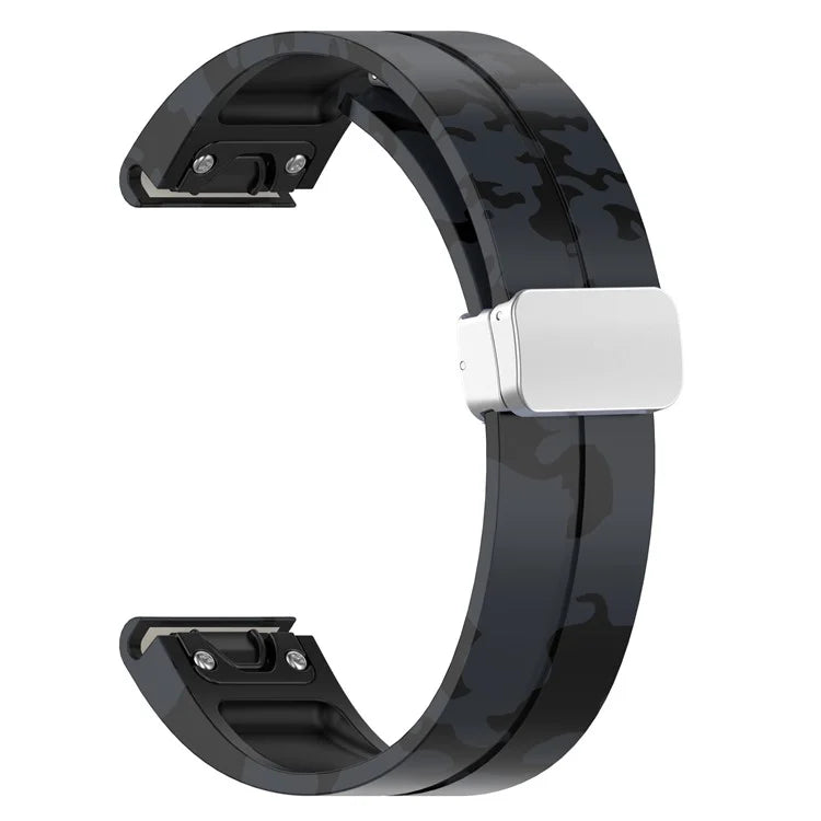 For Garmin Tactix 7 Pro / Fenix 7X / 6X / 6X Pro / 5X Plus Silicone Watch Band 26mm Silver Buckle Wrist Strap