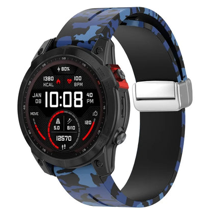For Garmin Tactix 7 Pro / Fenix 7X / 6X / 6X Pro / 5X Plus Silicone Watch Band 26mm Silver Buckle Wrist Strap