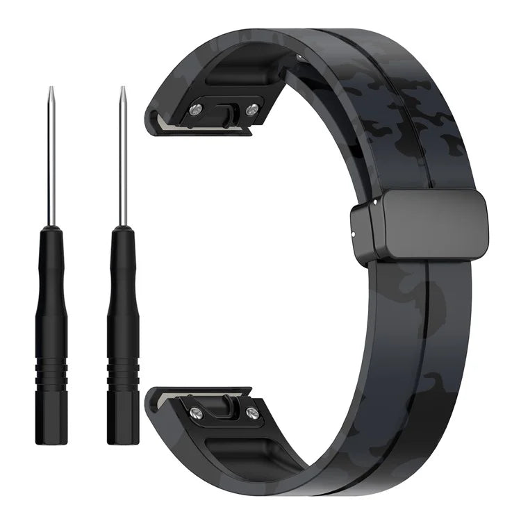 For Garmin Tactix 7 Pro / Fenix 7X / 6X / 6X Pro / 5X Plus Black Buckle Watch Band 26mm Silicone Strap