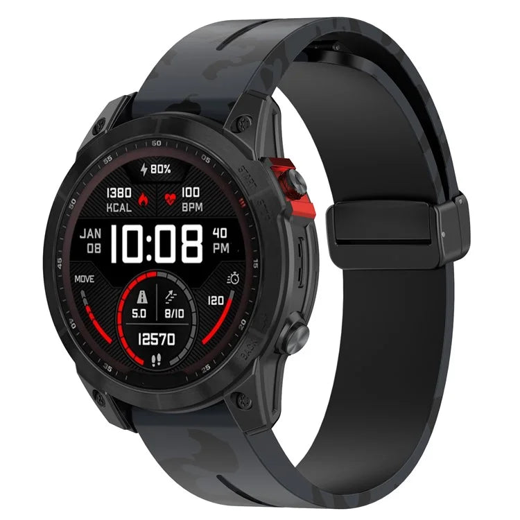 For Garmin Tactix 7 Pro / Fenix 7X / 6X / 6X Pro / 5X Plus Black Buckle Watch Band 26mm Silicone Strap