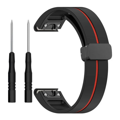 For Garmin Tactix 7 Pro / Fenix 7X / 6X / 6X Pro / 5X Plus 26mm Watch Band Black Buckle Dual Color Silicone Strap