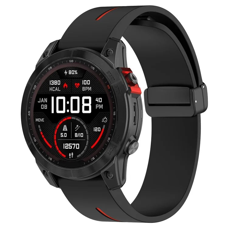 For Garmin Tactix 7 Pro / Fenix 7X / 6X / 6X Pro / 5X Plus 26mm Watch Band Black Buckle Dual Color Silicone Strap