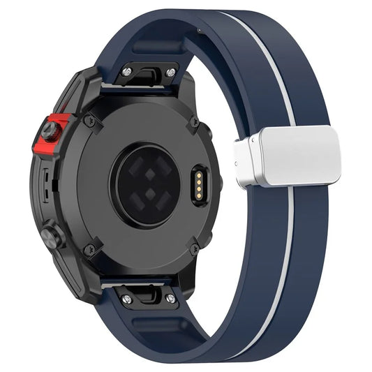 For Garmin Tactix 7 Pro / Fenix 7X / 6X / 6X Pro / 5X Plus Silver Buckle Silicone Band 26mm Watch Strap