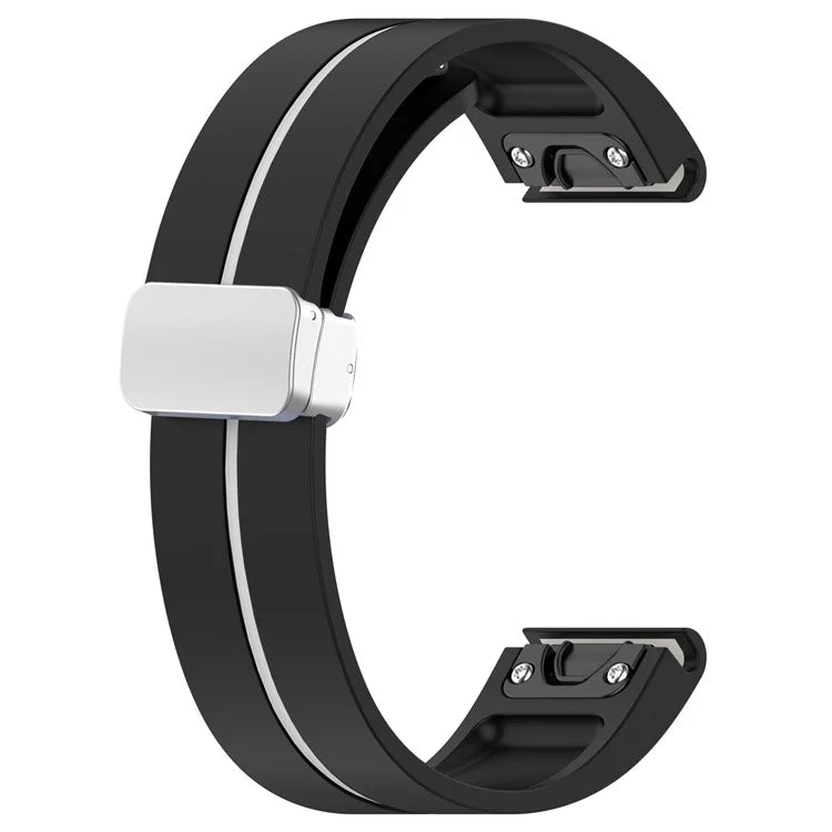 For Garmin Tactix 7 Pro / Fenix 7X / 6X / 6X Pro / 5X Plus Silver Buckle Silicone Band 26mm Watch Strap